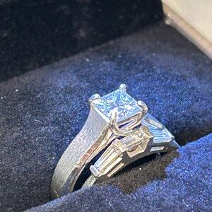 Jeff Cooper Platinum and Princess Cut Engagement Ring with coordinating band